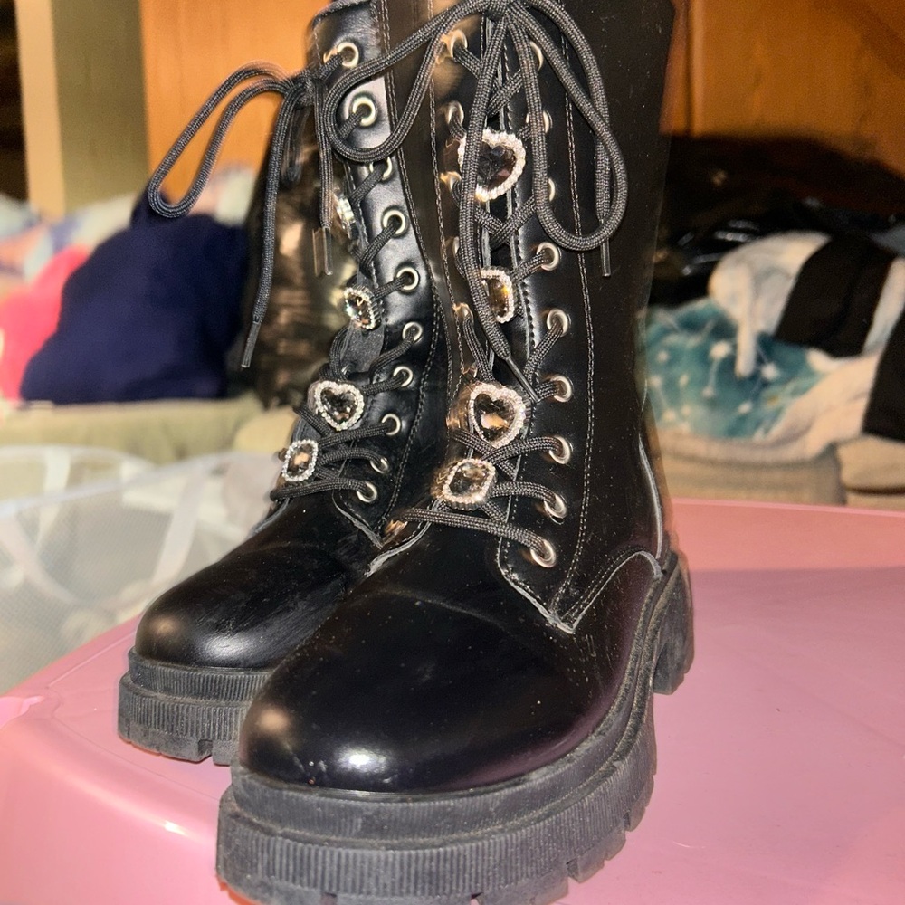 Black Lace-Up Combat Boots